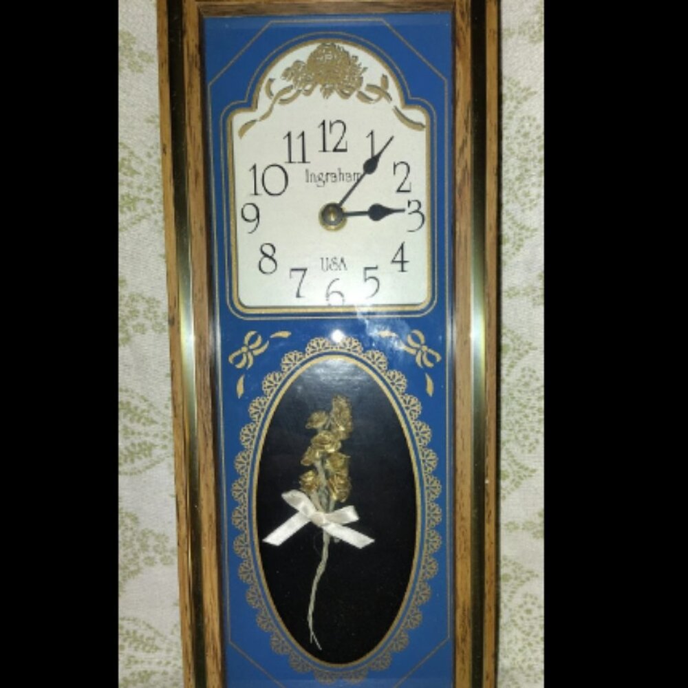 Vintage Ingraham Quartz Wall Clock - USA Made - Framed Wooden Box Not Working.